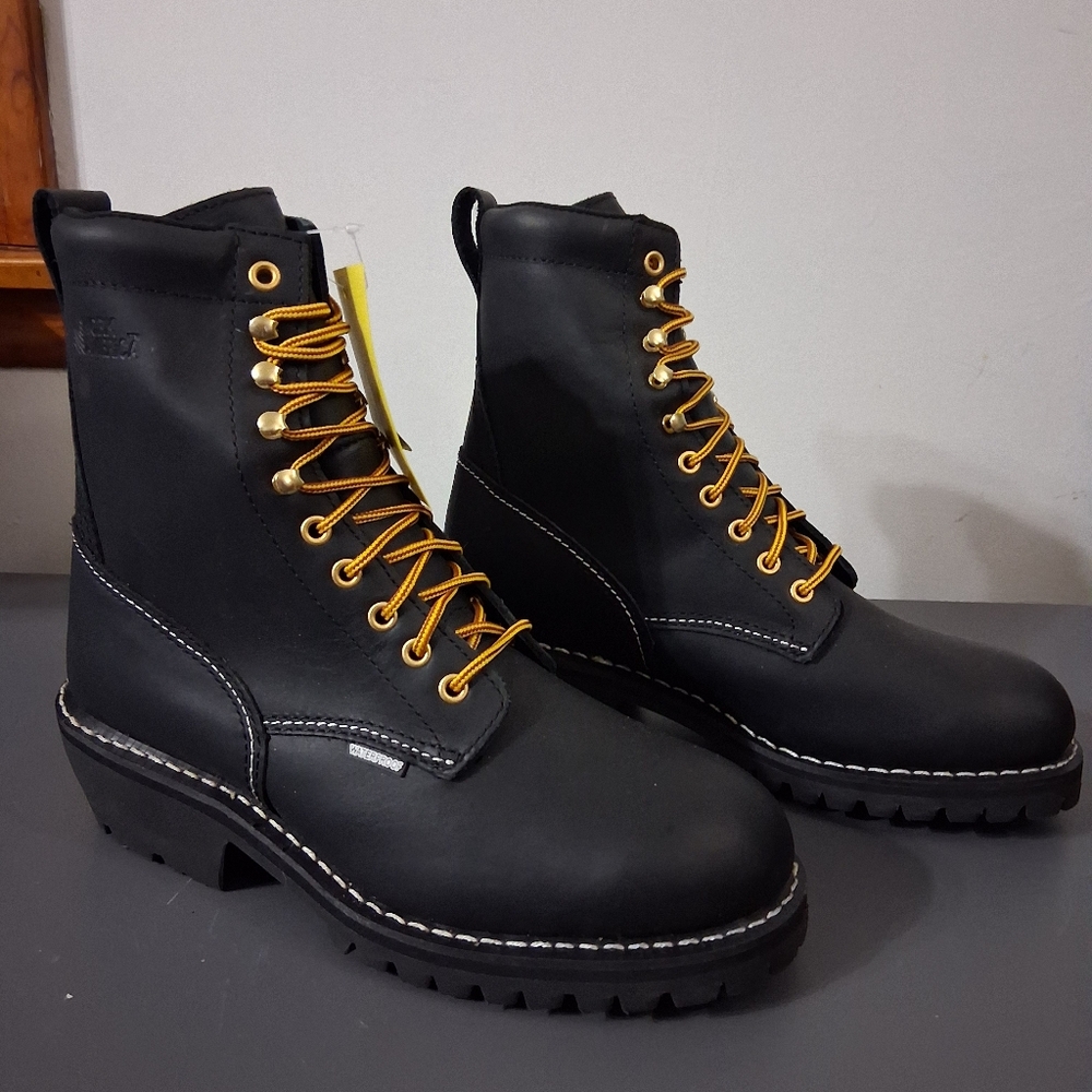 Work America Logger Boots Mens Size 9 1/2 Leather Waterproof Steel Toe